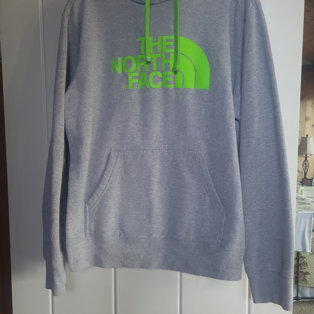 The North Face Gray and Green Sweatshirt Hoodie. Men's Large